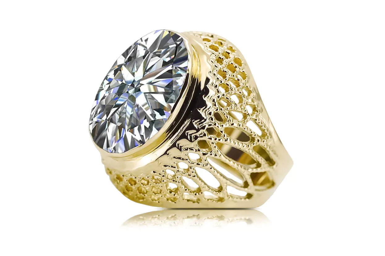 Anneau Zircon Or jaune 14 carats Artisanat vintage vrc089y